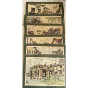 Vintage Clover Leaf Table Mats England Towns Cork Backing Set Of 6